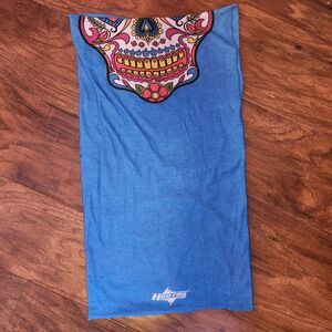 Sugar Skull Hoo-Rag Teal Blue Face Covering Head Covering